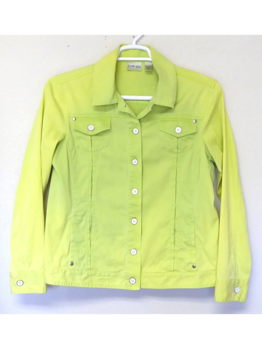 Chico's lime green lemon yellow ombre bright denim jacket size 2 / large